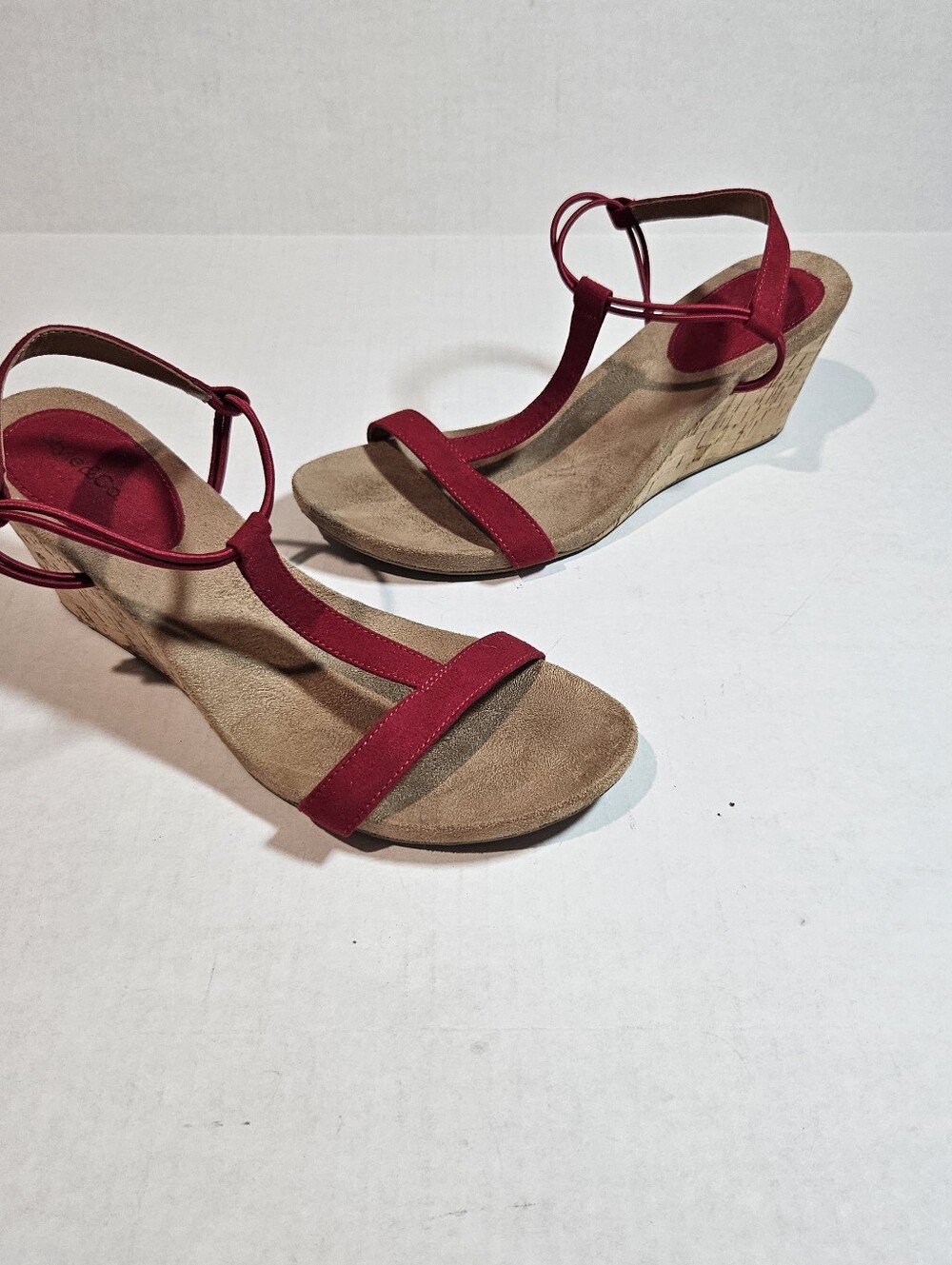 Style&Co Womens Red Strappy Summer  Wedge Sandals 10 Costal Beachy Travel Shoes
